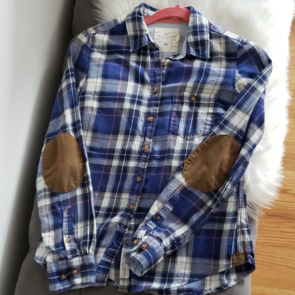 Plaid Flannel elbow patch shirt